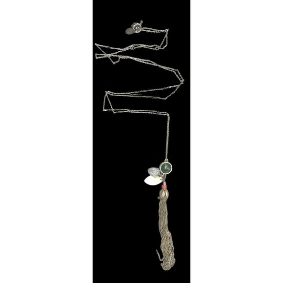 Ann Taylor Loft Floral Green And Gold Tone Tassel Necklace - Picture 1 of 7